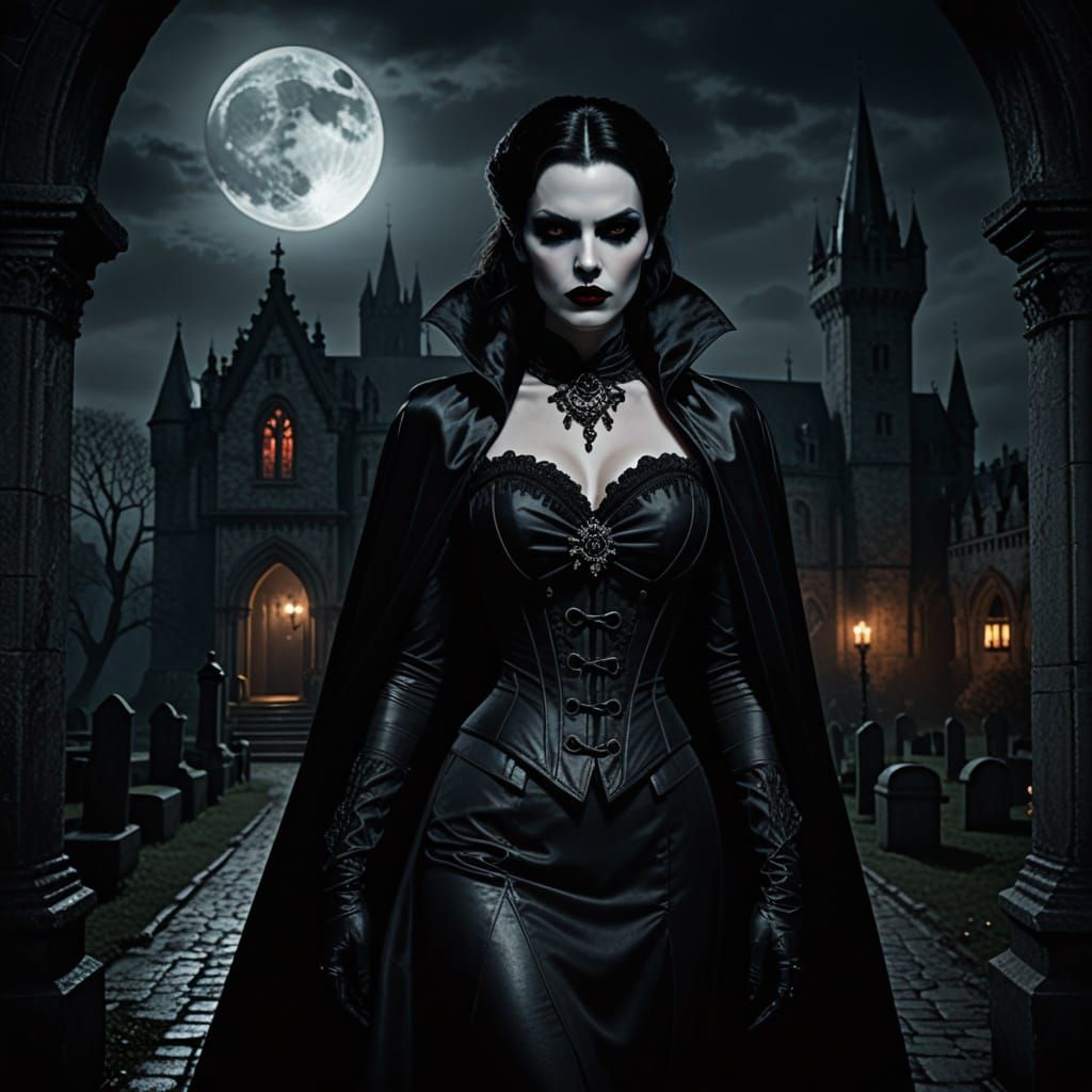 Elegant Vampire Countess in Dark Fantasy Attire