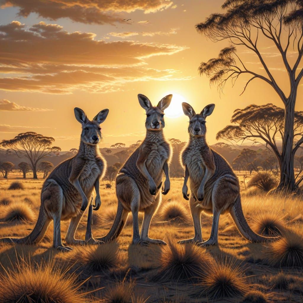 Kangaroos in Sunny Australian Grassland Puzzle Graphic Style