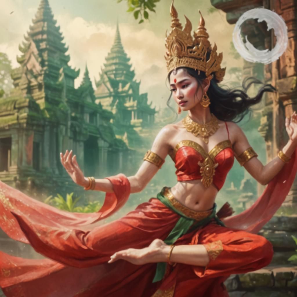 Khmer Woman's Dance: A Digital Oil Painting