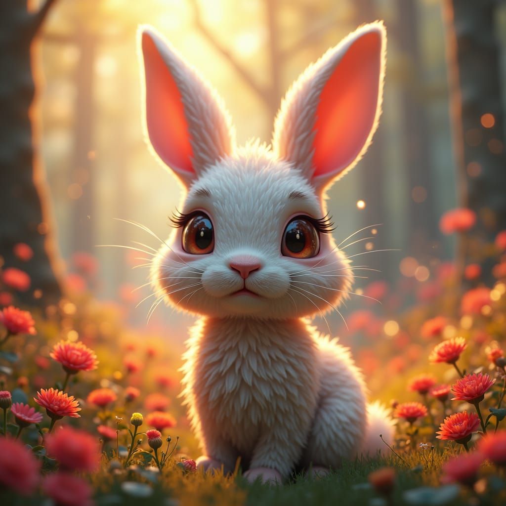 Whimsical Rabbit Mascot in Fantasy Wonderland