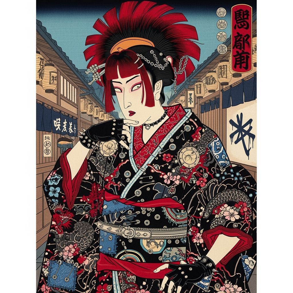 Ukiyo-e Print: Japanese Punk Fashion Fusion