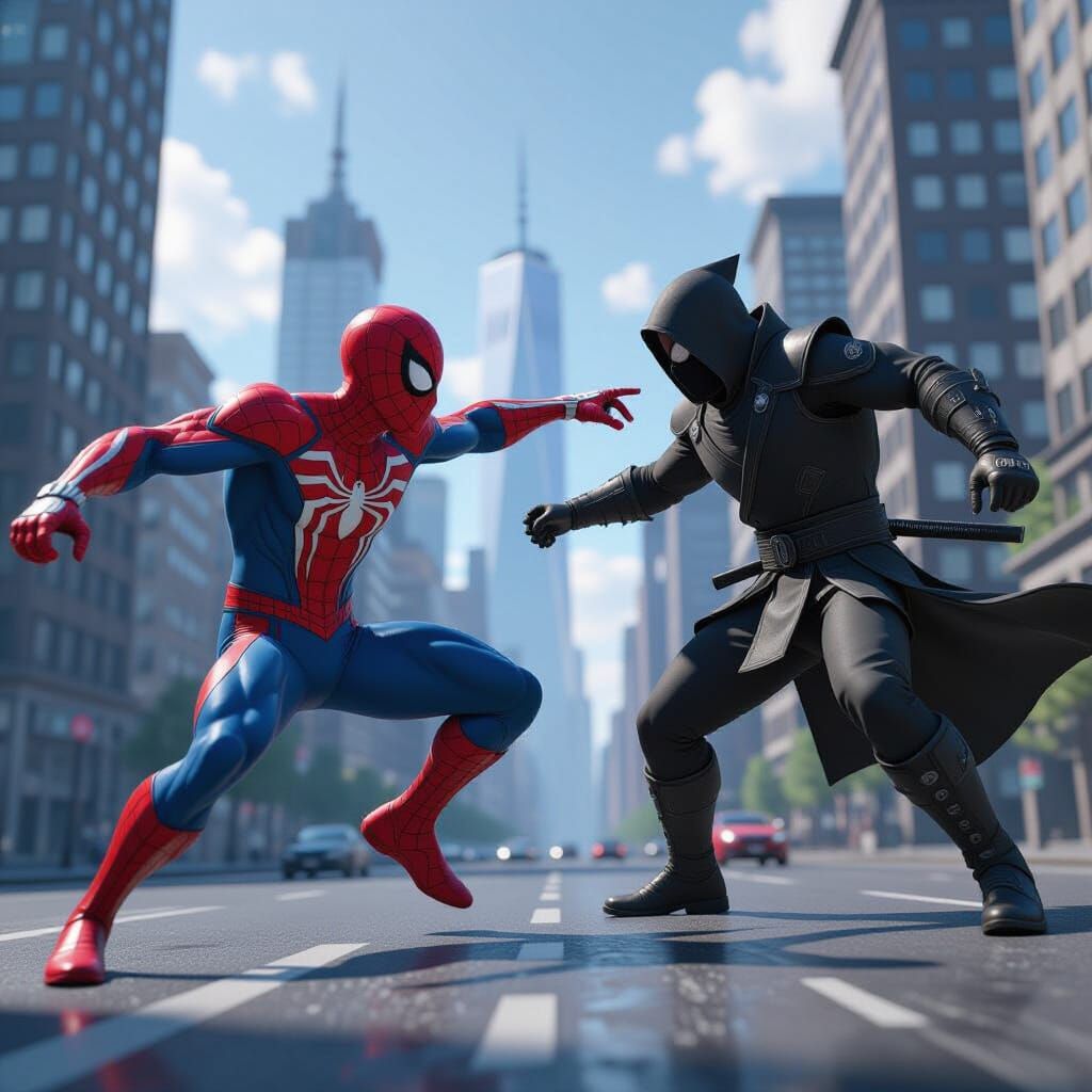 Spider-Man Battles Ninja in Epic Skyscraper Showdown