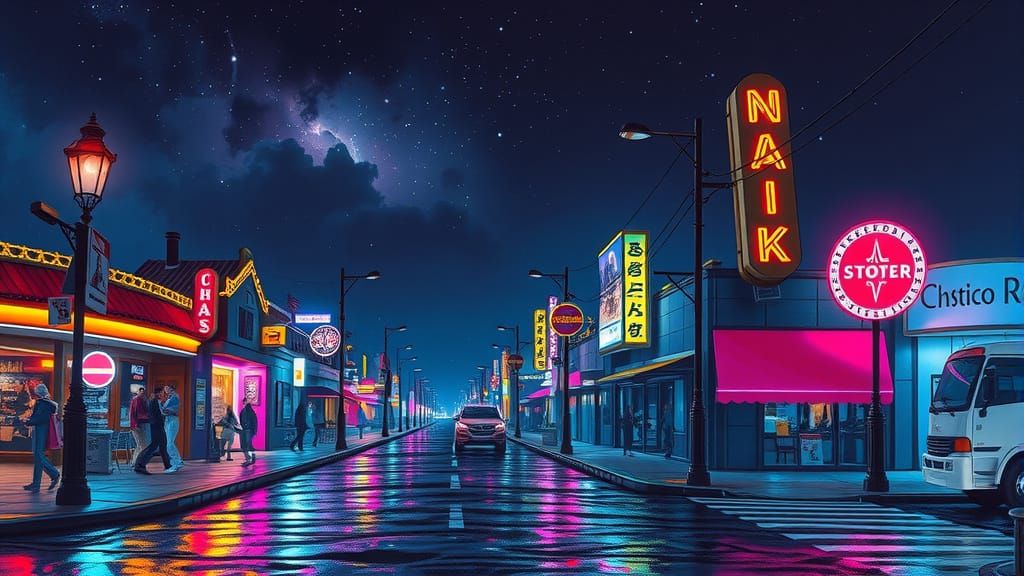 Vibrant Seaside Boulevard at Night