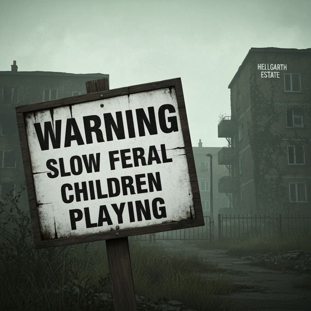 Warning: Slow Feral Children Playing Sign in Grim Estate