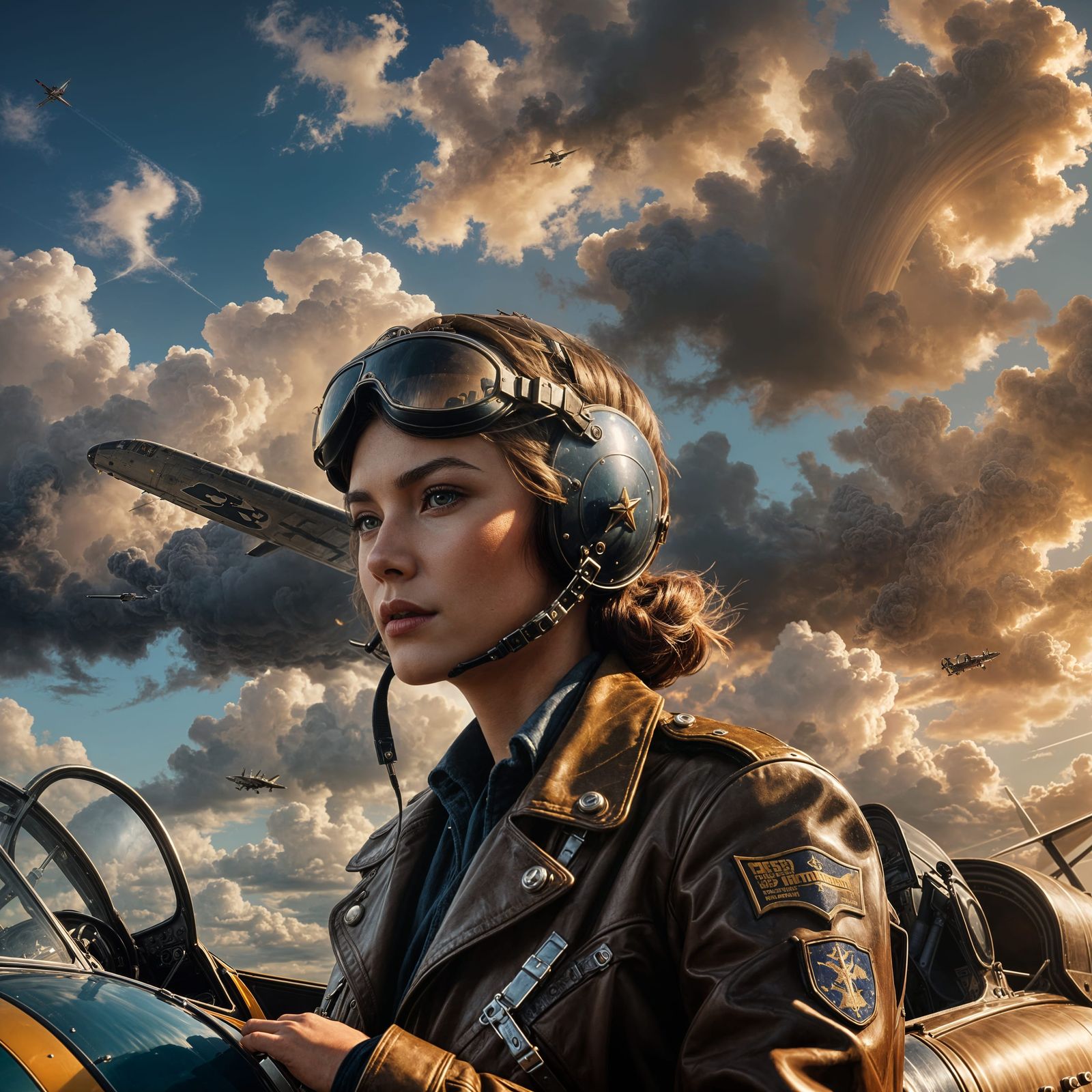 Beautiful WWII Pilot in Photorealistic Matte Painting