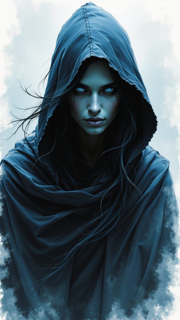 Ethereal Figure with Piercing Eyes, Watercolour Style