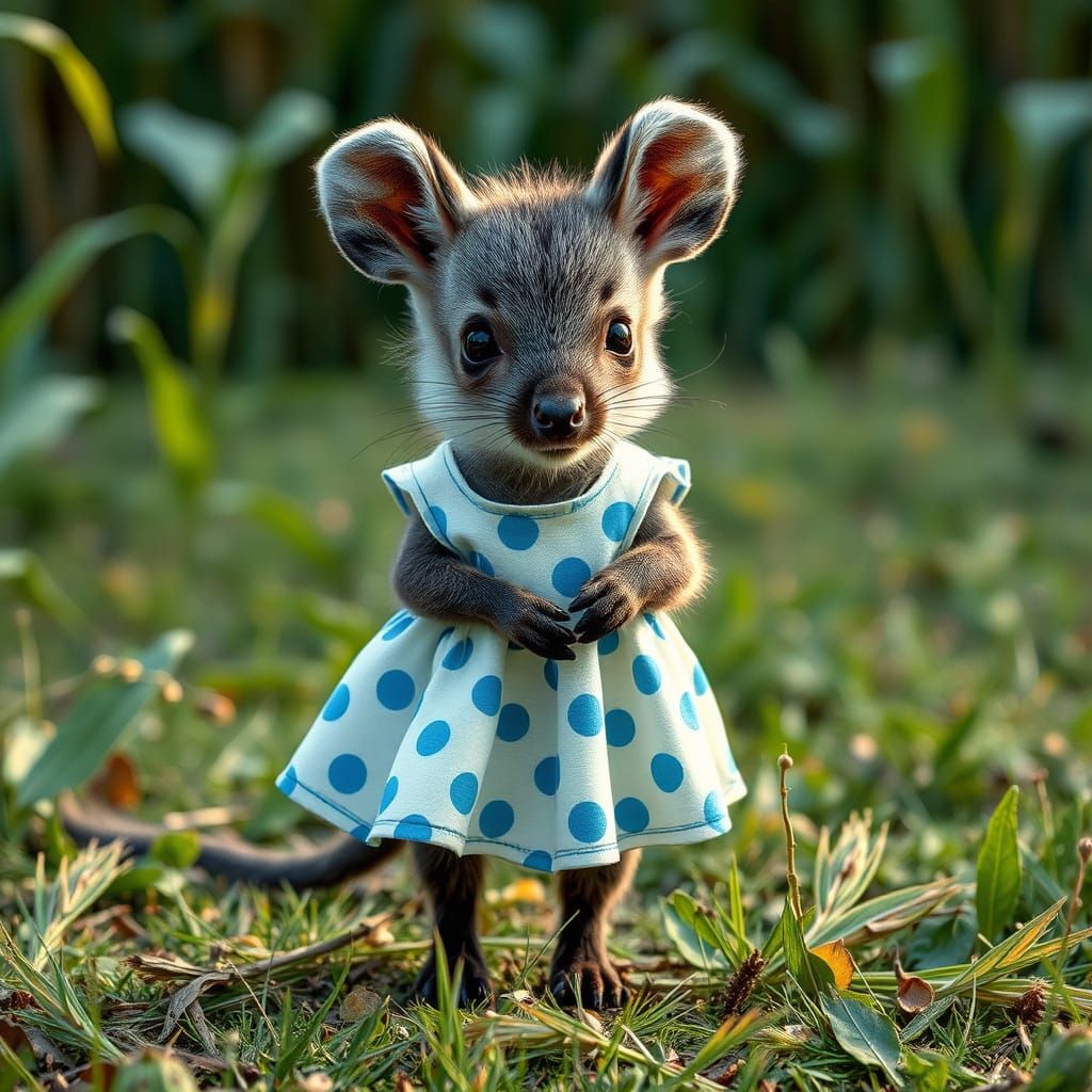 Cute Mouse in Polka Dot Dress in Hyperrealism