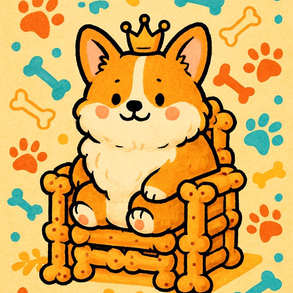 Corgi King on Biscuit Throne, Children's Illustration