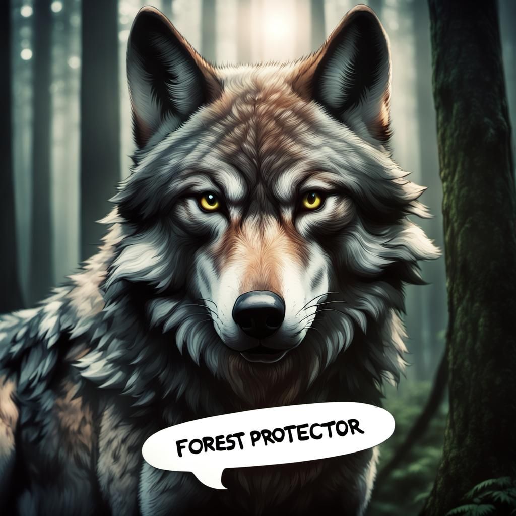 Wolf with Chat Bubble: Forest Protector