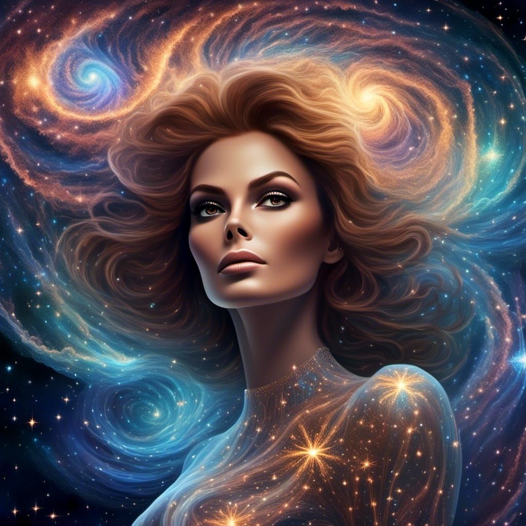 Arabian Space Opera Princess in Space with Swirling Stars