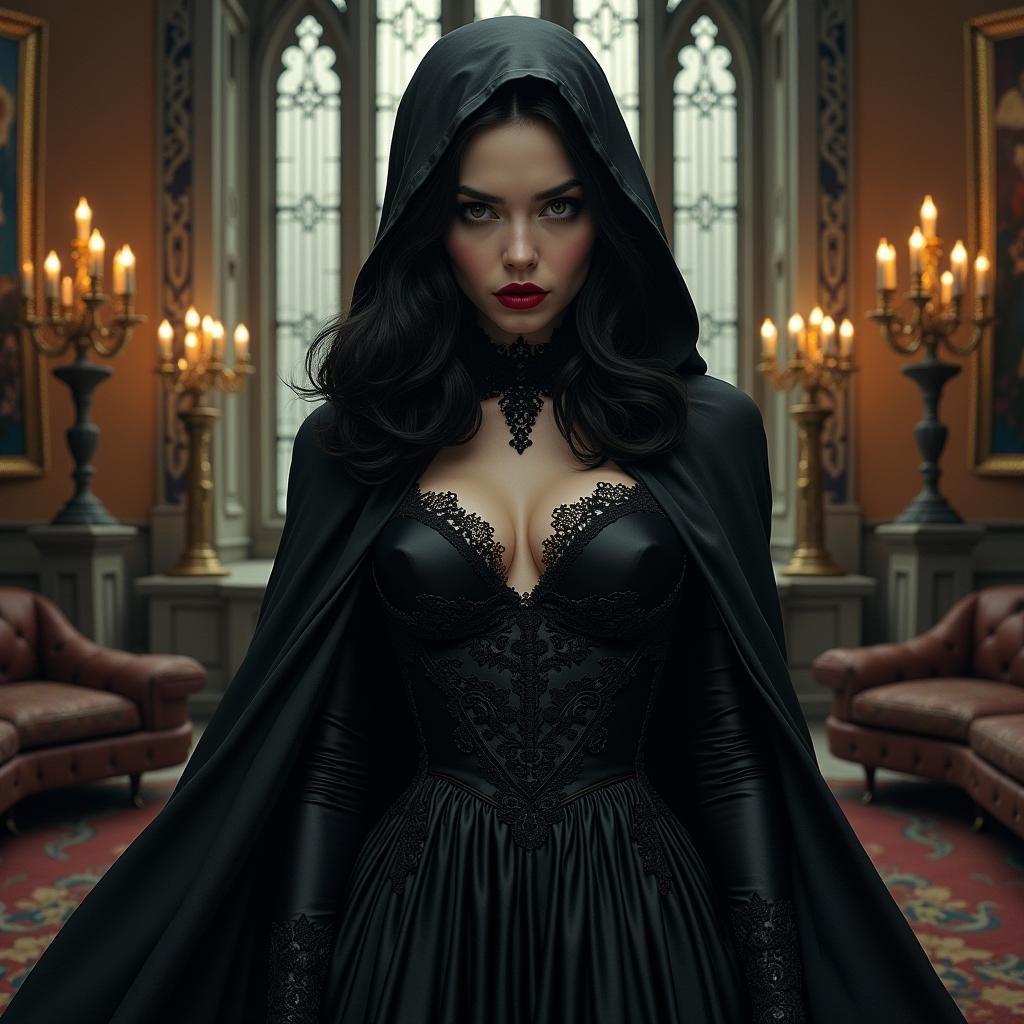 Wednesday Addams in Gothic Manor: Oil Painting Style