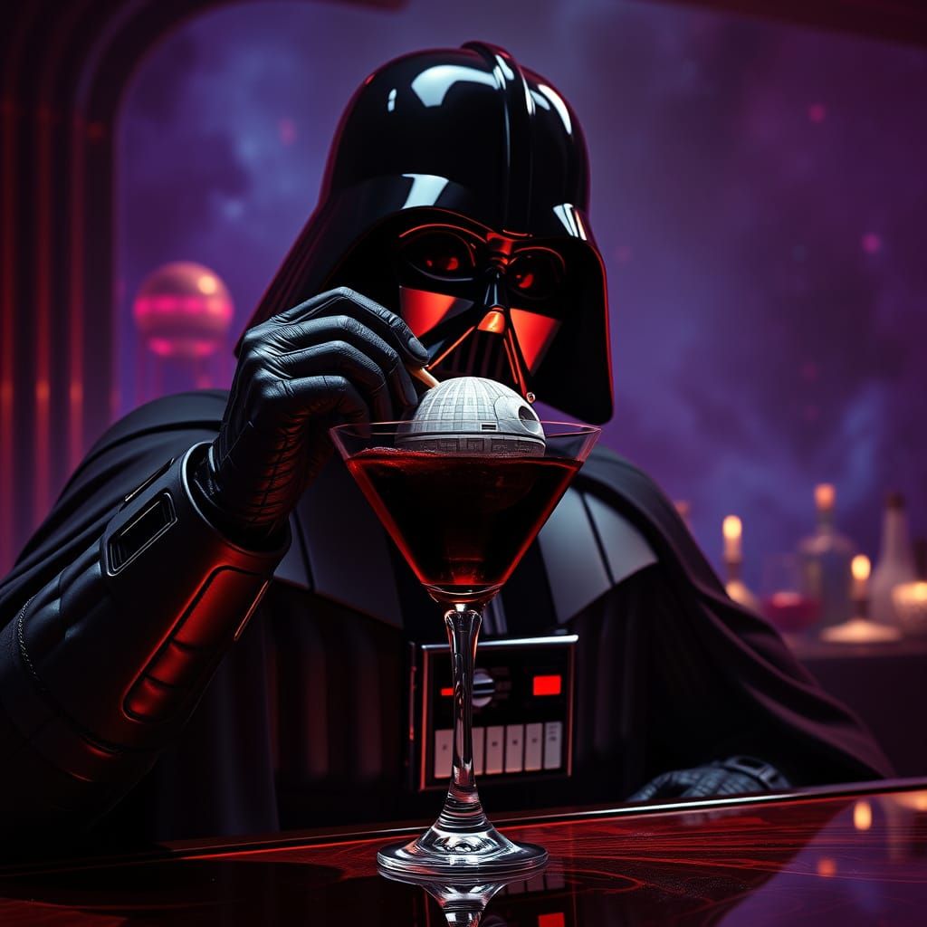 Darth Vader Sips Drink with Death Star Ice