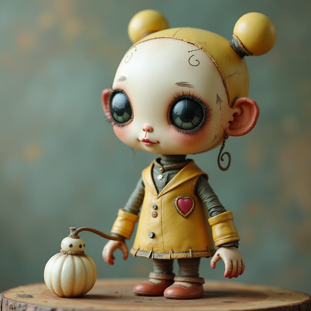 Surrealistic Doll Robot in Whimsical Hyperrealism