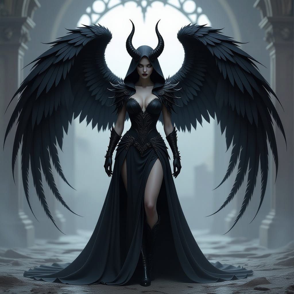 Beautiful Demon Raven Woman Evil Shadow Monster Gothic Art