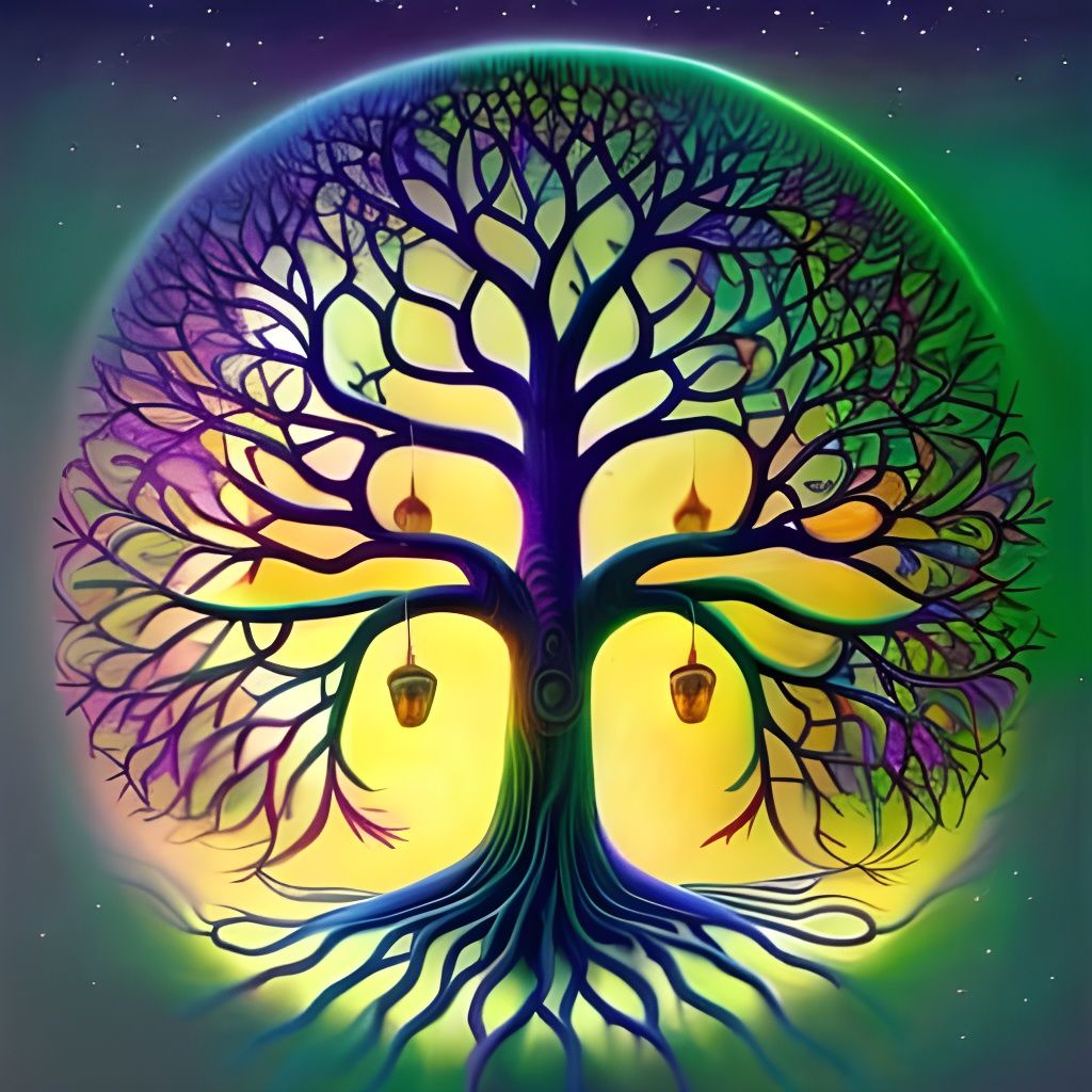 Luminescent Tree of Life in Snow, Digital Art