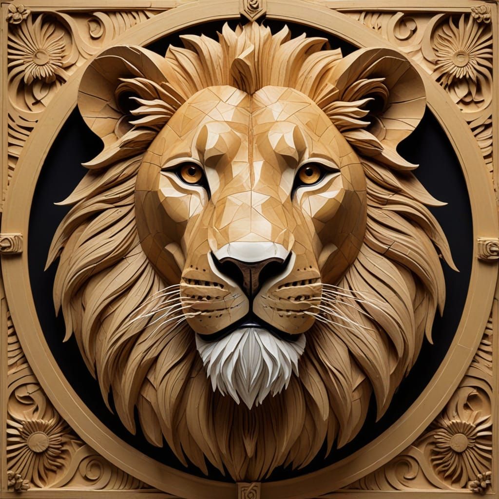 Majestic Lion Embodied in Whirling Geometric Patterns