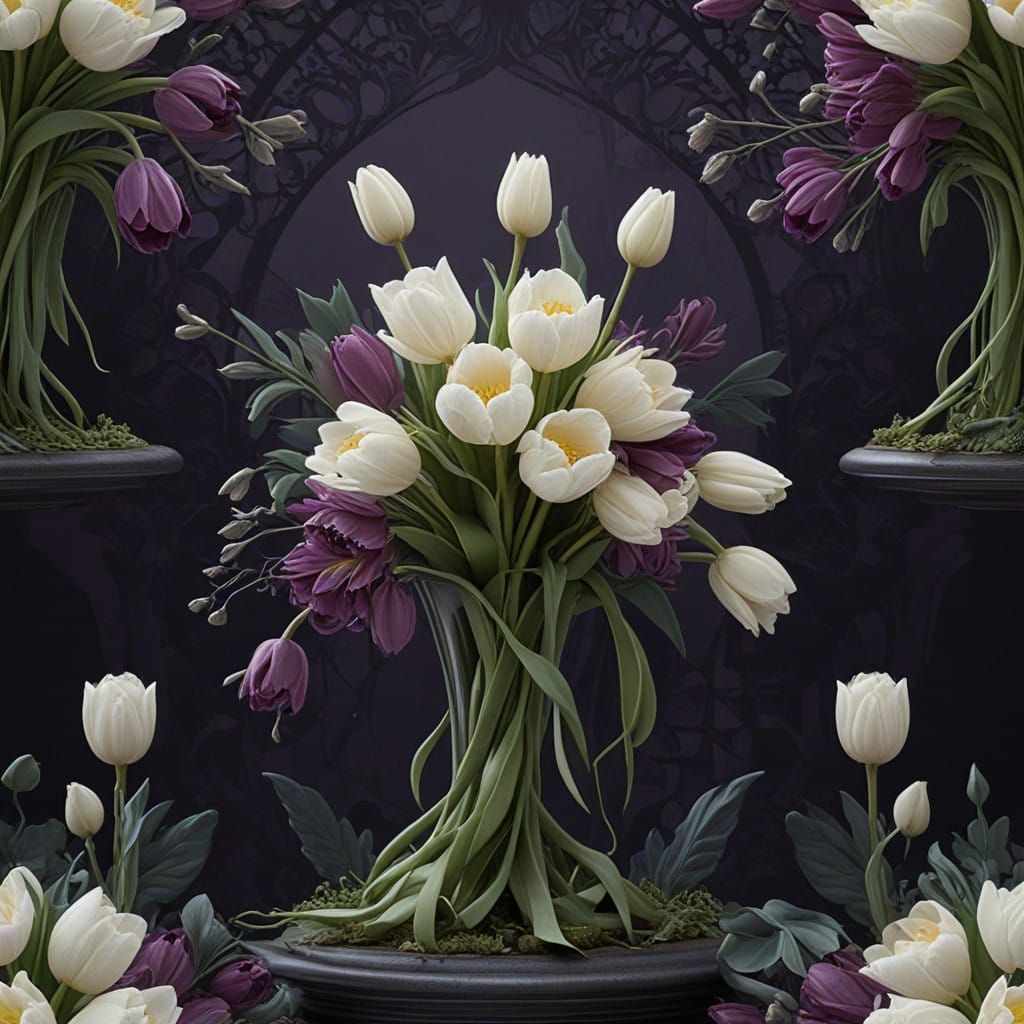 Ethereal Winter Florals in Dark Fantasy Style