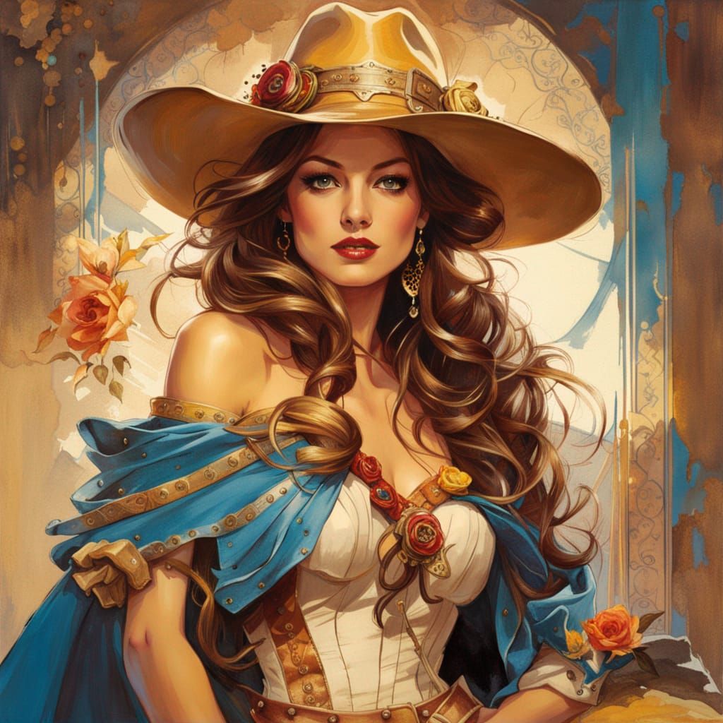 Princess Belle as Cowgirl in Pin-Up Style