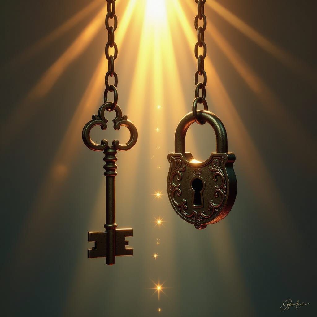 Key and Lock Suspended in Ethereal Light