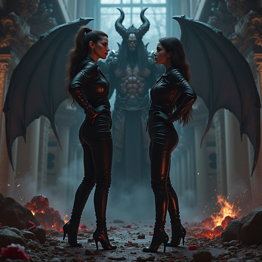 Cyberpunk Goddess Opposes Malevolent Demon in Dark, Ominous...