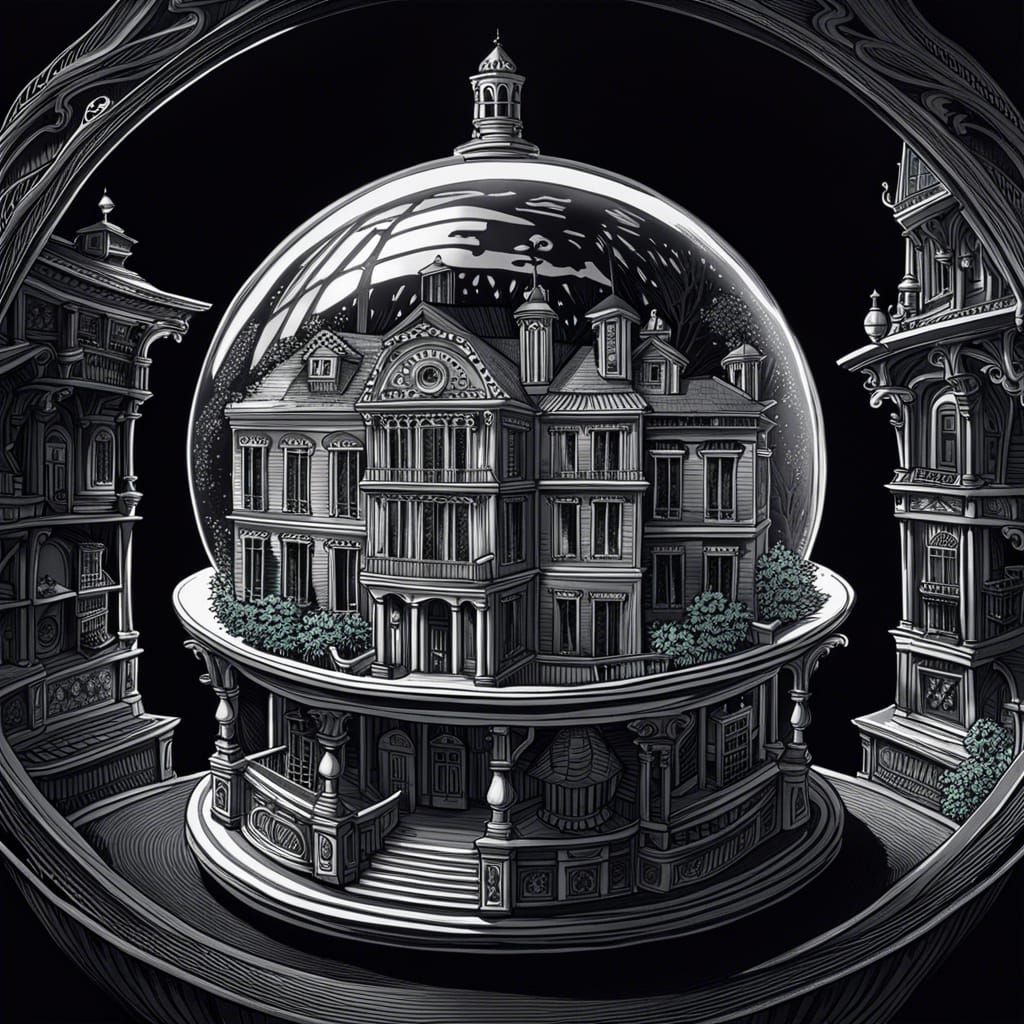Haunted Mansion Inside Crystal Ball, Surreal Art