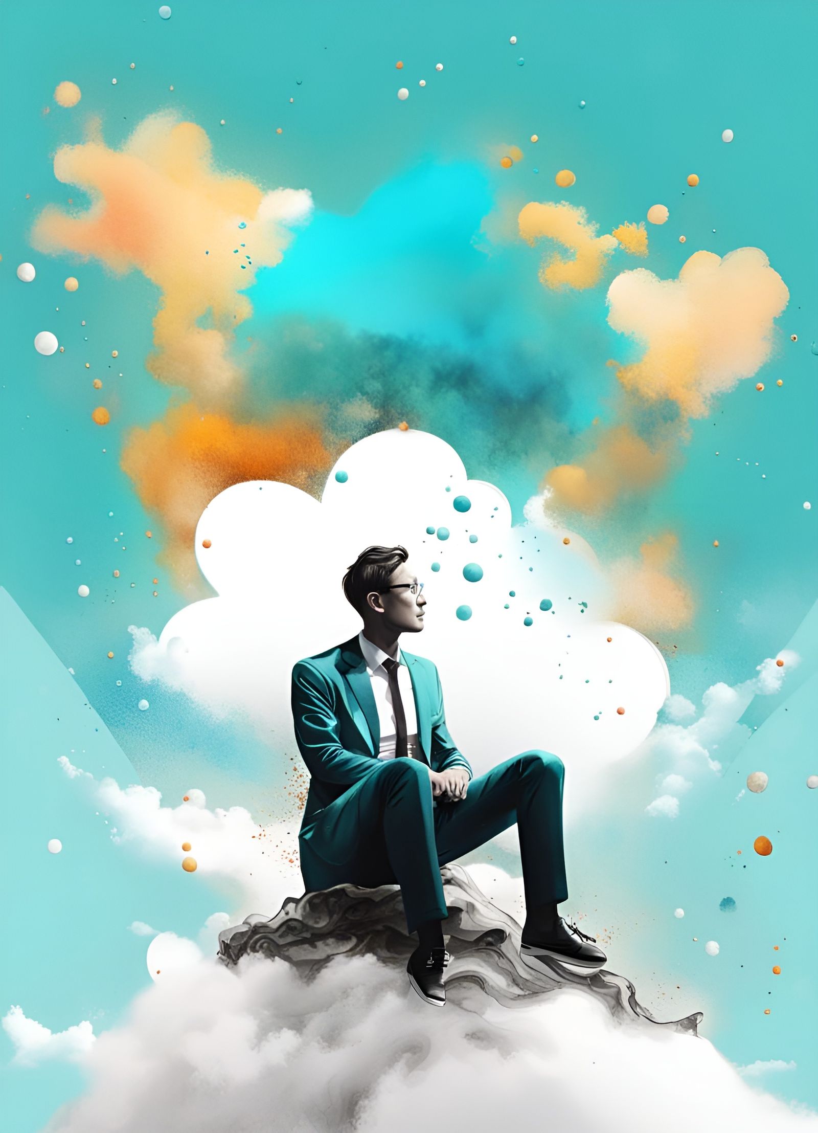 Man on Cloud in Cosmic Minimalist Style