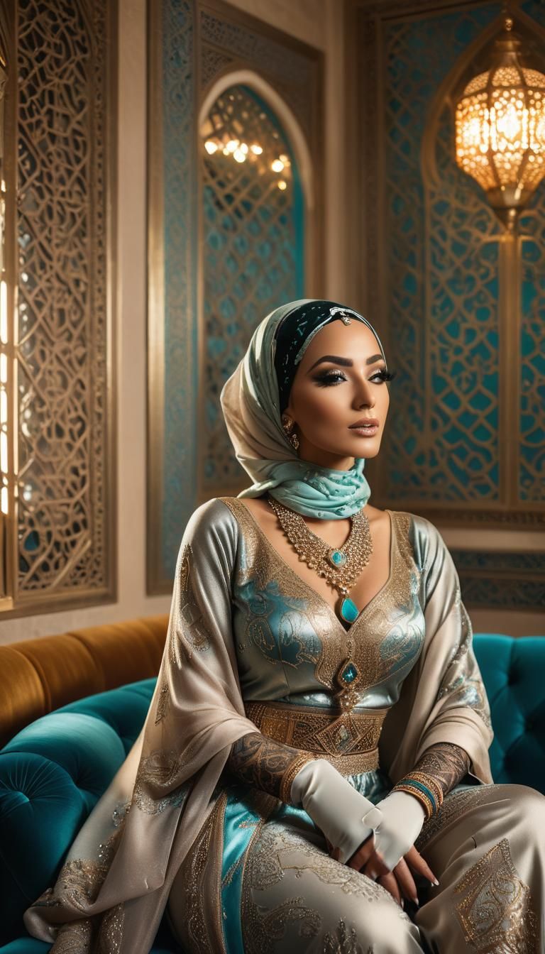 Glamorous Portrait of Arabian Woman in Luxurious Harem