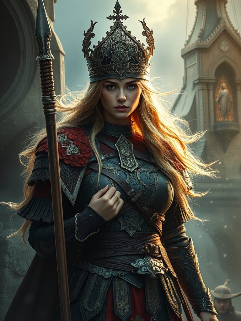 Epic Russian Warrior Princess in Maximalist Digital Matte Pa...