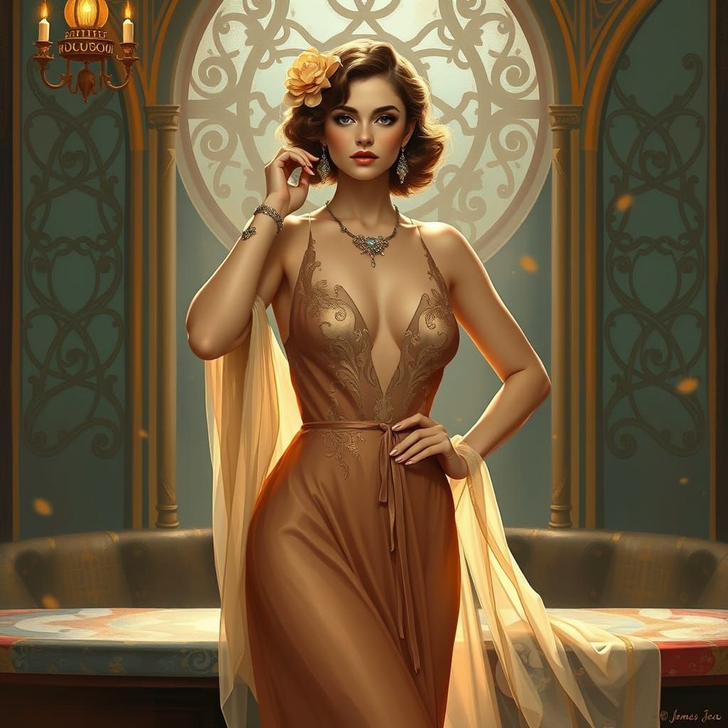 Elegant Woman in Art Nouveau Style