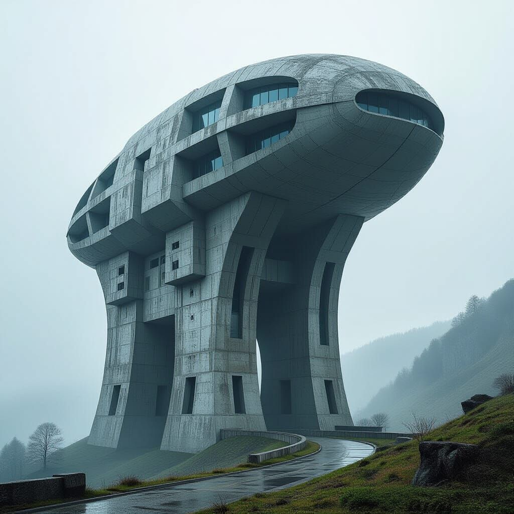 Eerie Alien Monolithic Brutalism in Giger Style