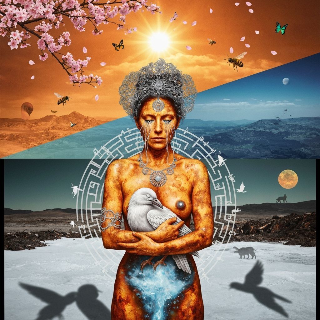 Shaman in Bioluminescent Oasis with Cosmic Music