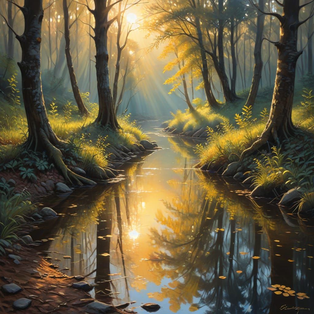 Impressionist Dawn in a Frosty Forest