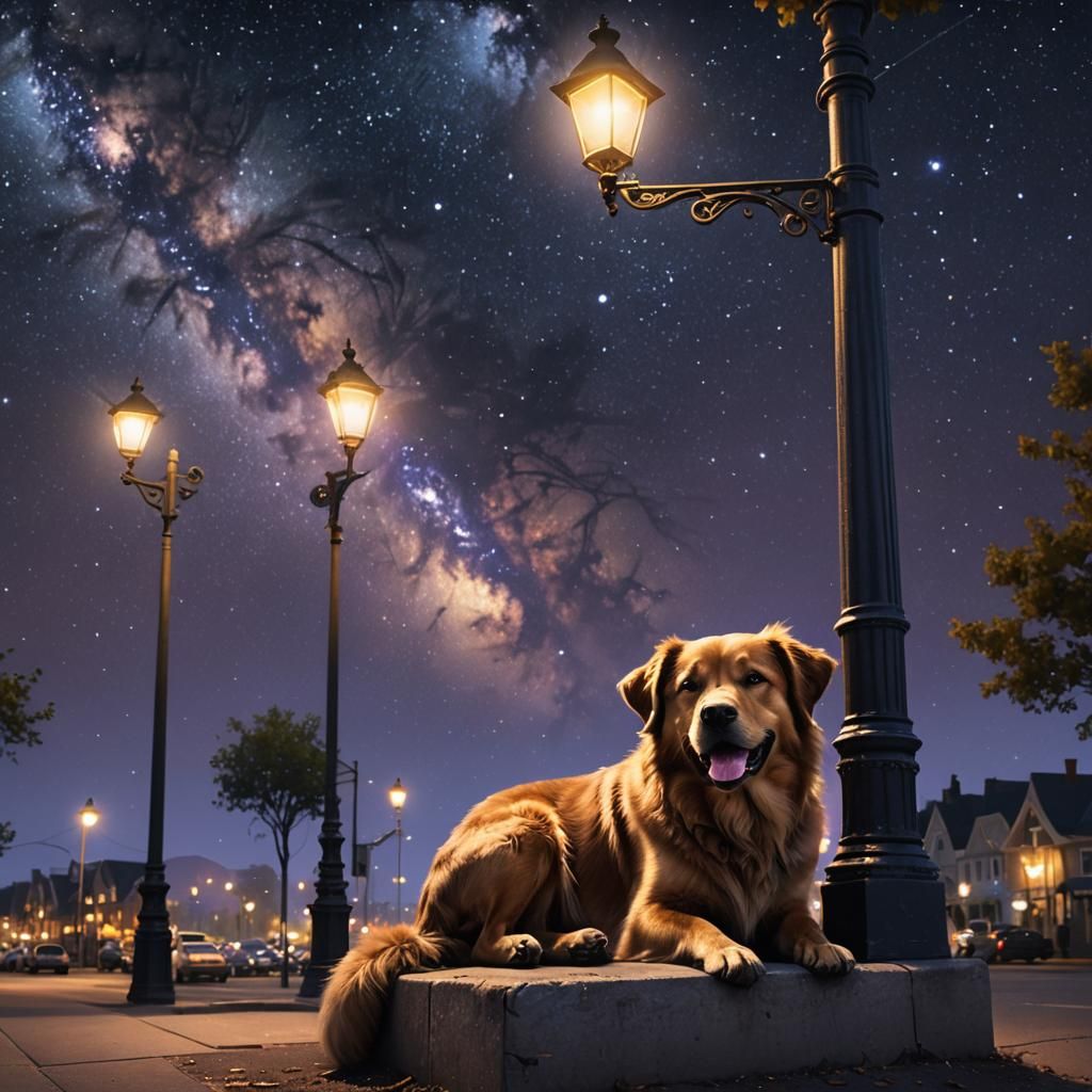 Dog Sleeping Under Starry Night Sky