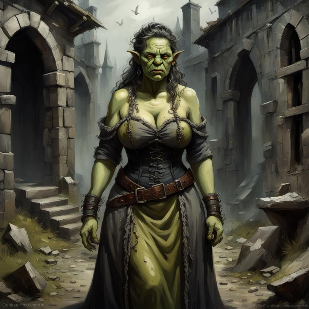 Orc Warrior Portrait in Impasto Gothic Style