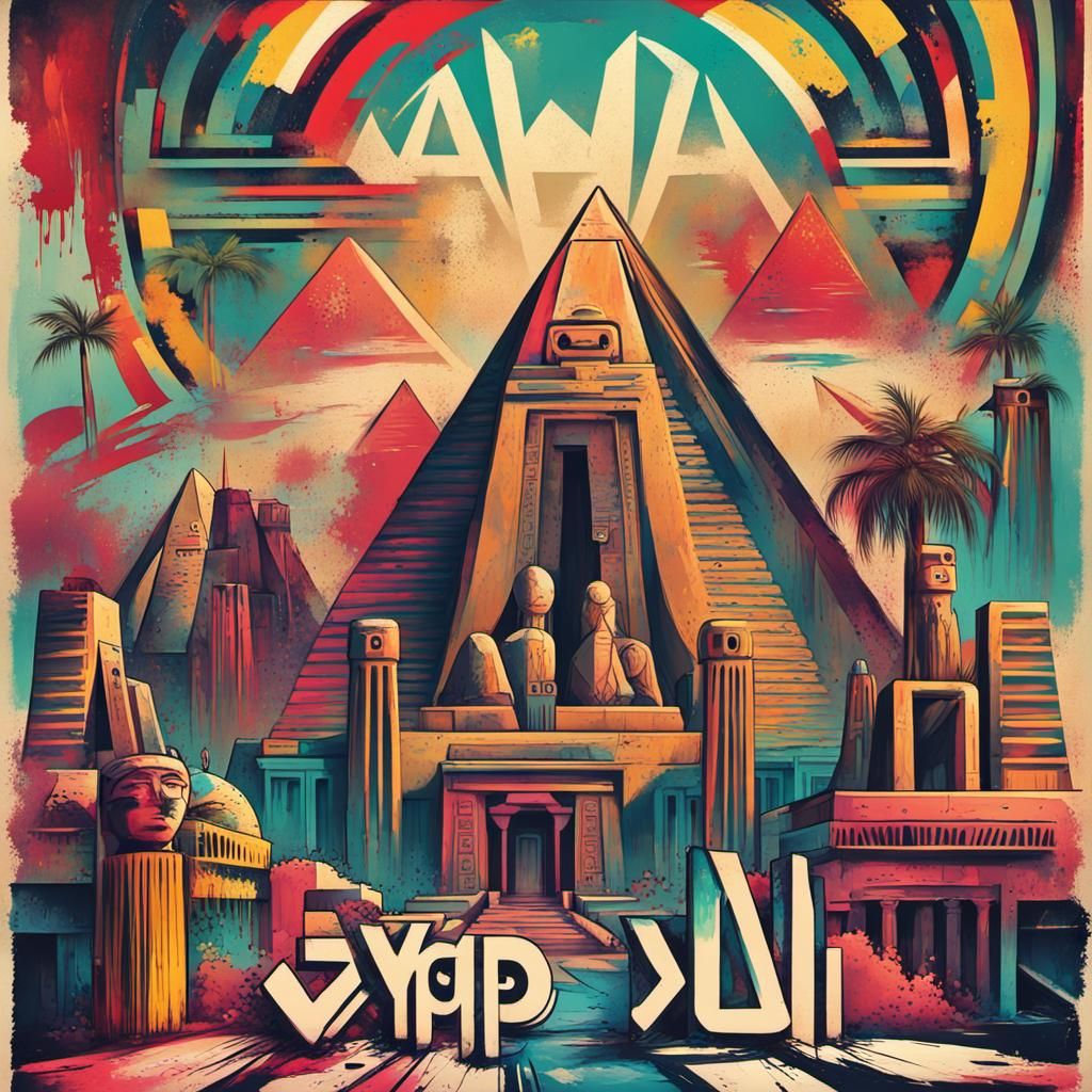 Egyptian Landmarks in Brutalist Graffiti Art