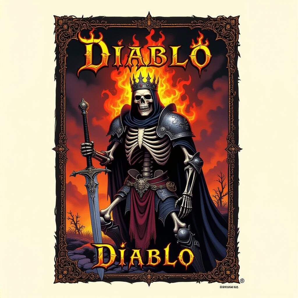 Flaming Skeleton King: 90s Dark Fantasy Game Cover