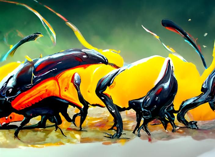 Rhino Beetles in Acrylic Painting Style