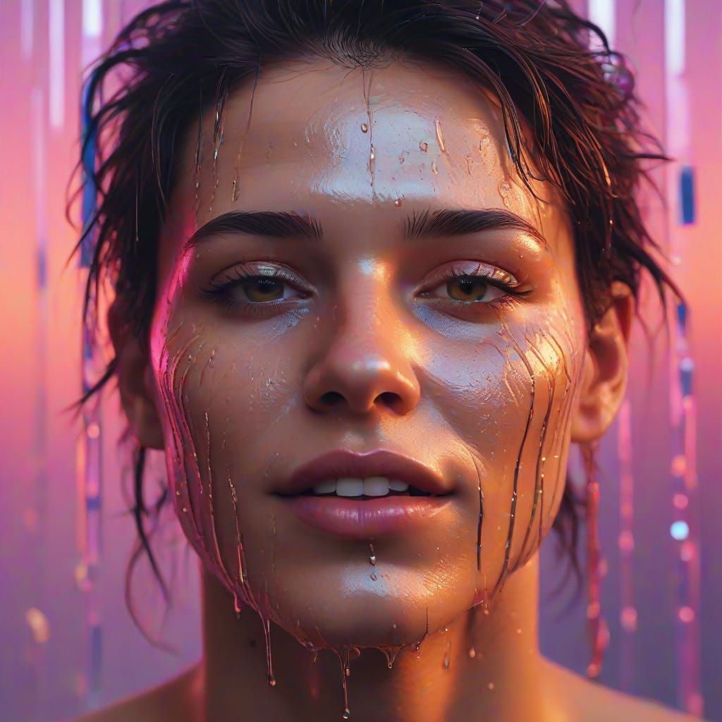 Surreal Face Surrounded by Melting Mirrors