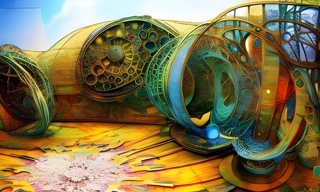 Retrofuturistic Solarpunk City with Rainbow Marble Lightning