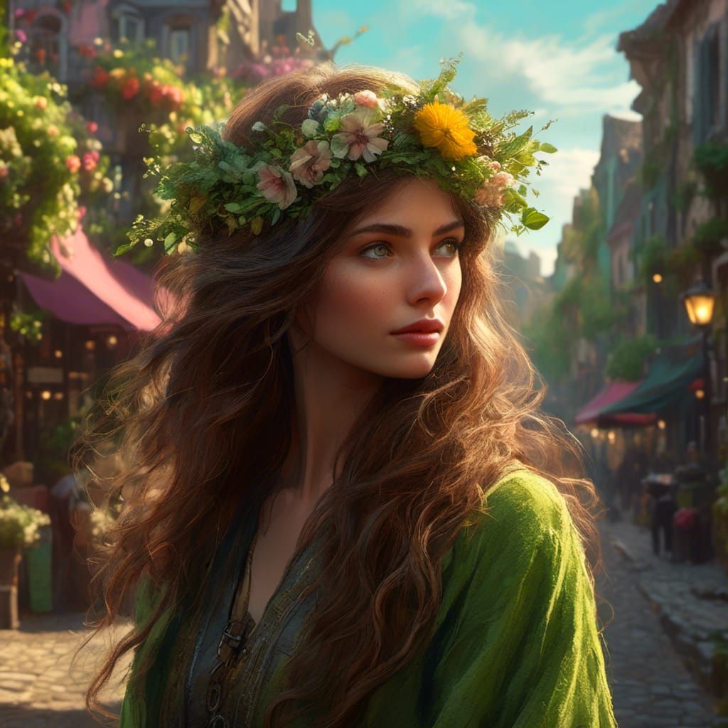 Beautiful Woman in Fantasy Environment, Hyper-Realistic Art