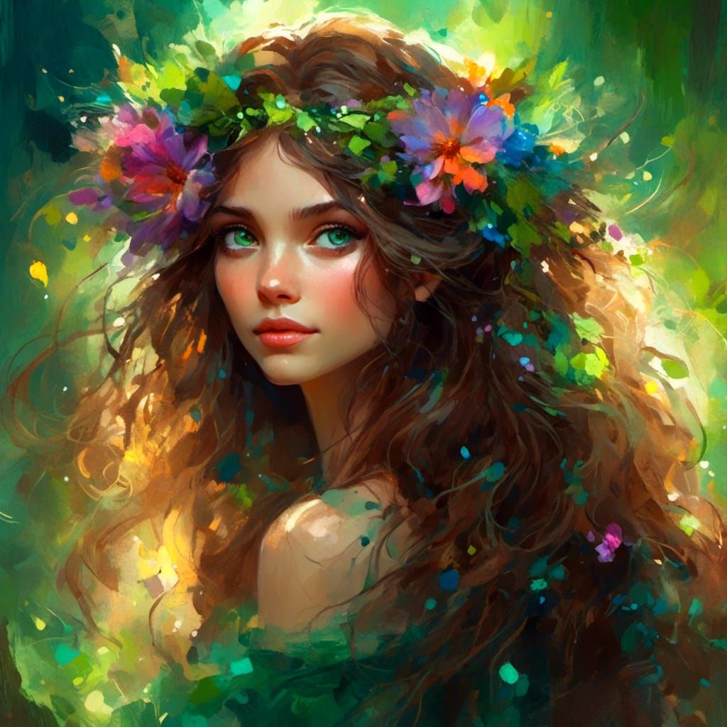Fantasy Woman with Flowered Headband: Matte Painting
