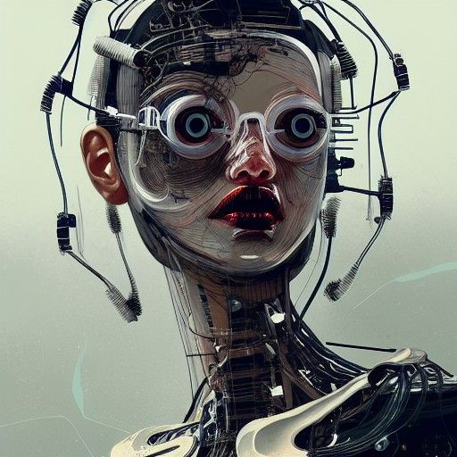 Carbon Fiber Cyborg Girl in Laboratory, Detailed Portrait