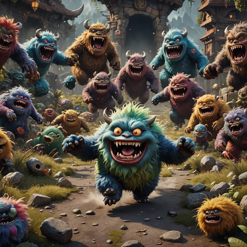Whimsical Fluffy Monster in a Detailed Digital Painting