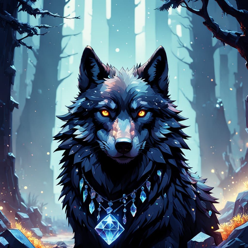 Vibrant Wolf Goddess in Whispers of Crystal