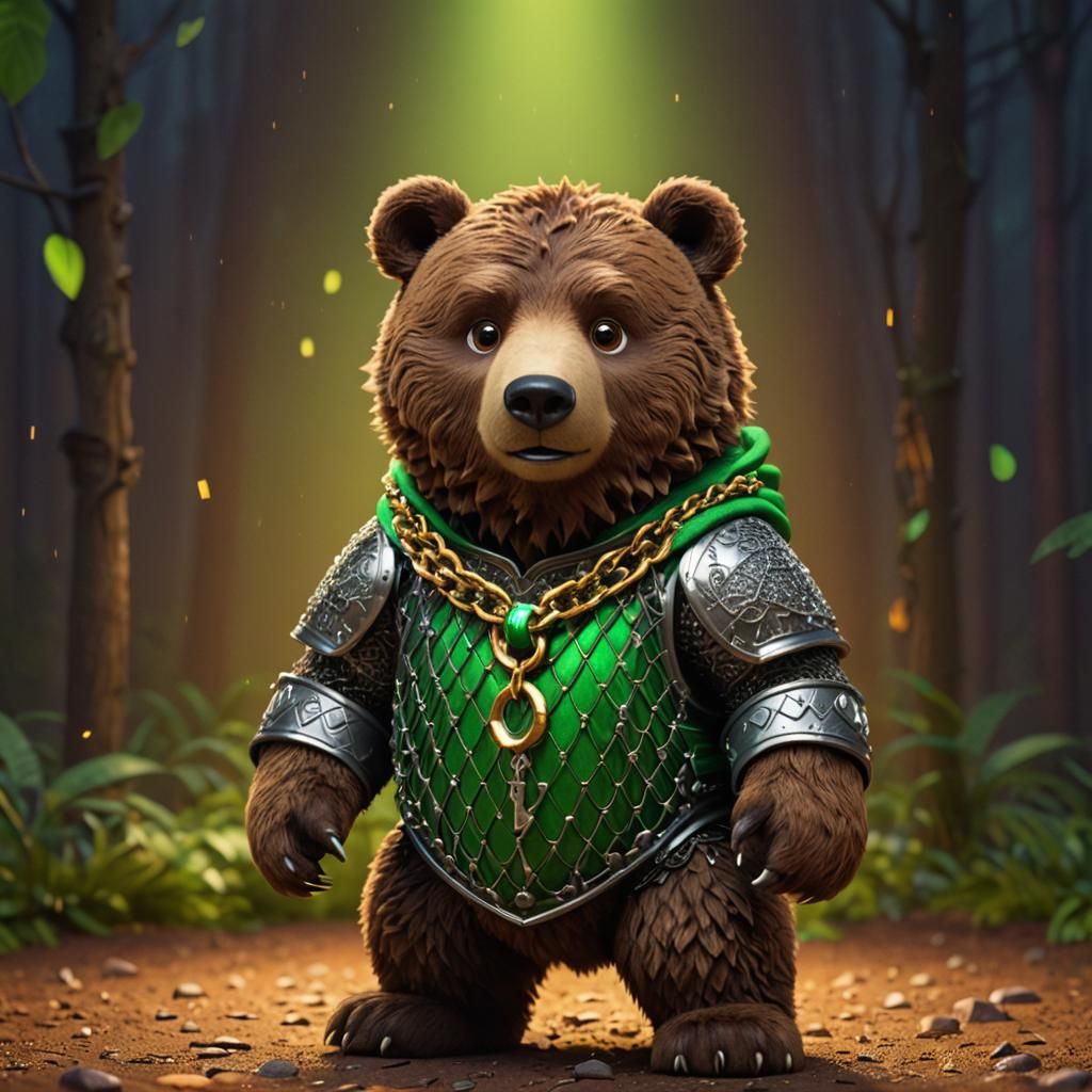 Armored Brown Bear in Animated 3D Style