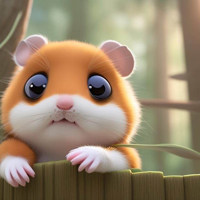 Cute Chibi Hamster in Forest, 3D Digital Art