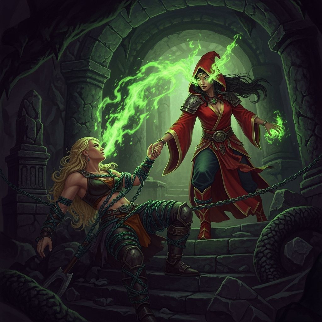 Warlock Rescues Barbarian: Dark Fantasy Concept Art