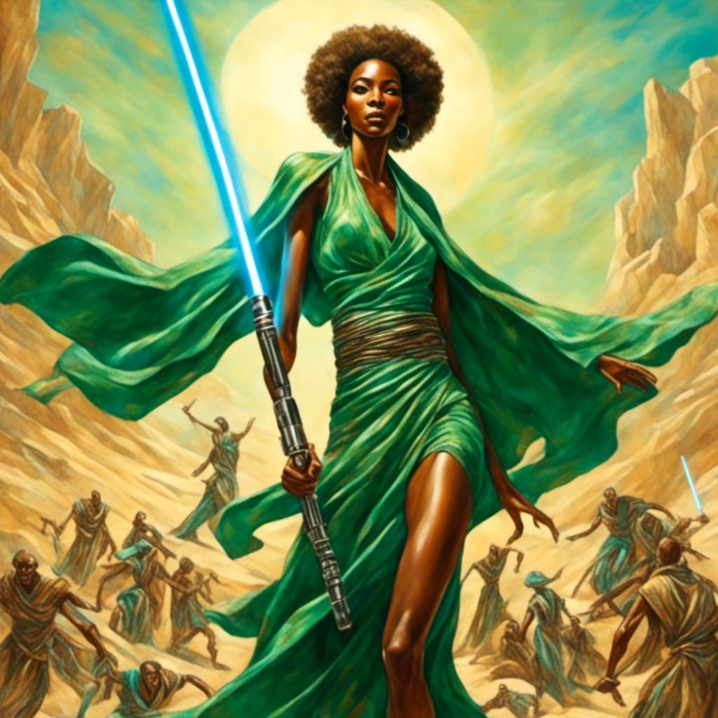 Black Woman Jedi Knight with Lightsaber