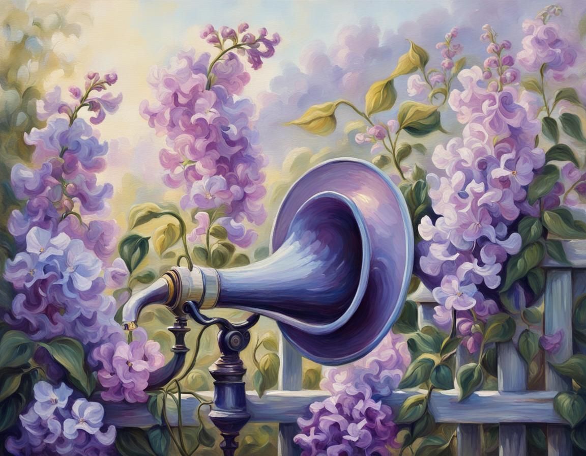 Lilac Gramophone Flowers Oil Painting in Impressionist Style