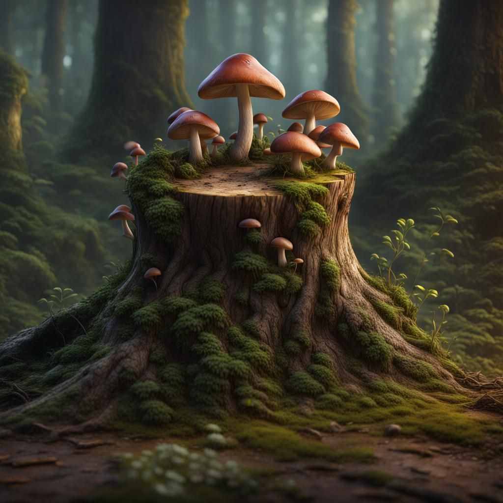 Enchanted Forest Mushrooms in Detailed Matte Painting